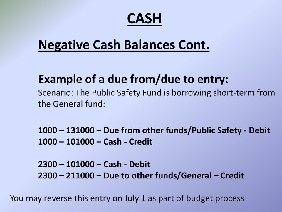 short-term from the General fund: 1000 131000 Due from other funds/public Safety - Debit
