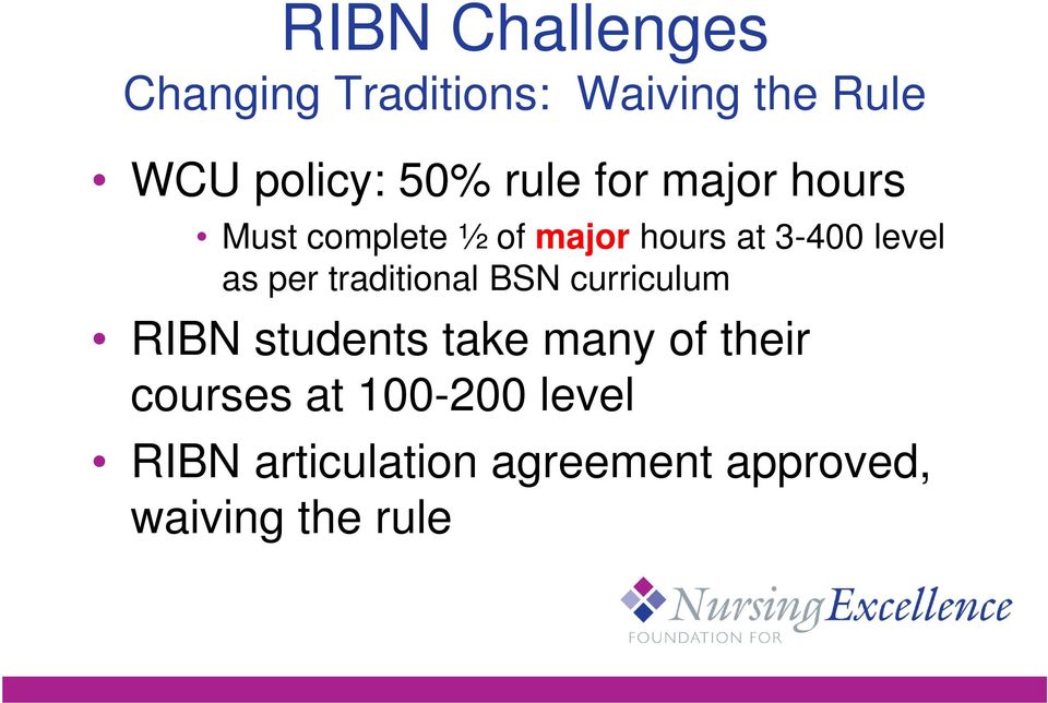 per traditional BSN curriculum RIBN students take many of their