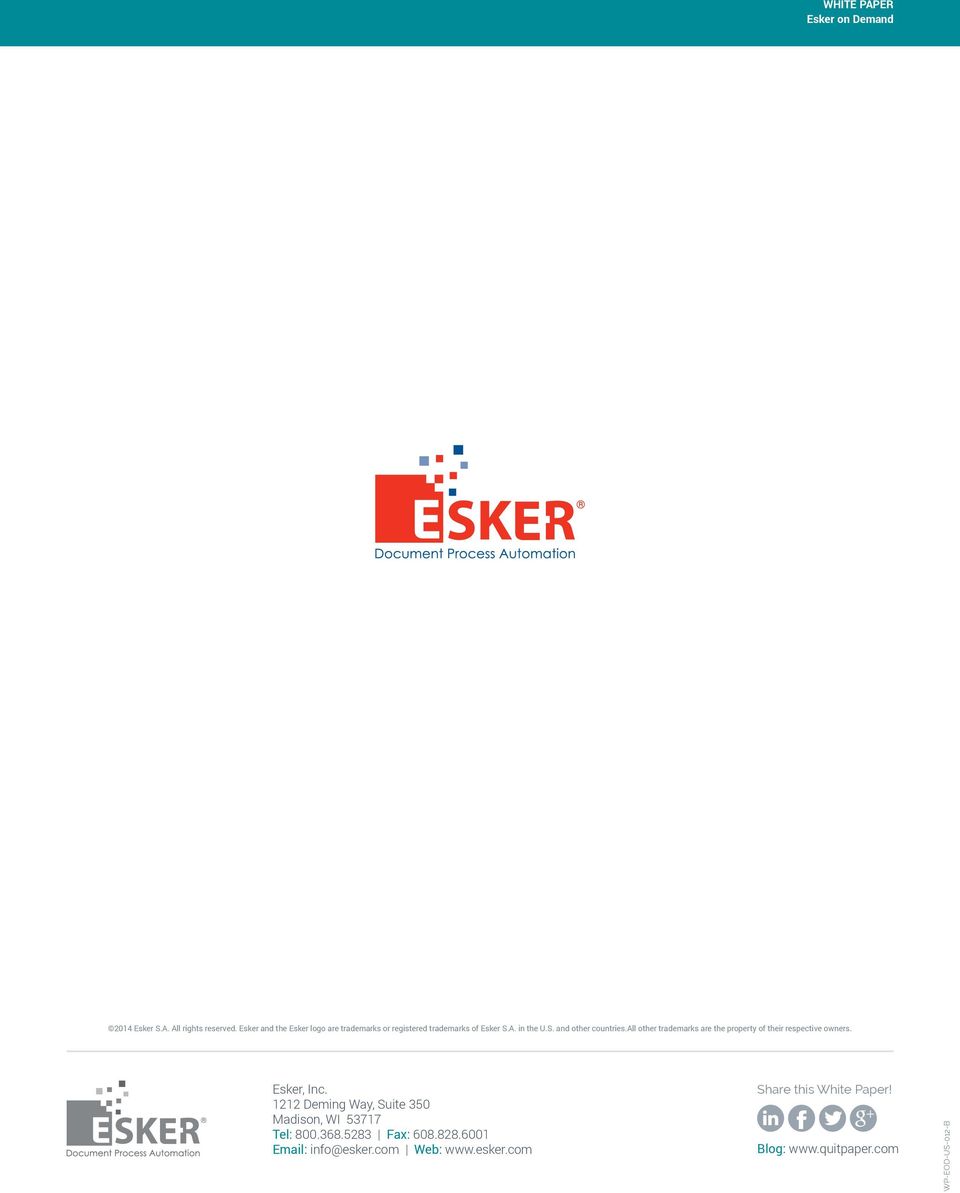 all other trademarks are the property of their respective owners. Esker, Inc.