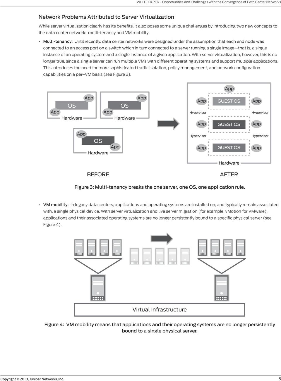 Multi-tenancy: Until recently, data center networks were designed under the assumption that each end node was connected to an access port on a switch which in turn connected to a server running a
