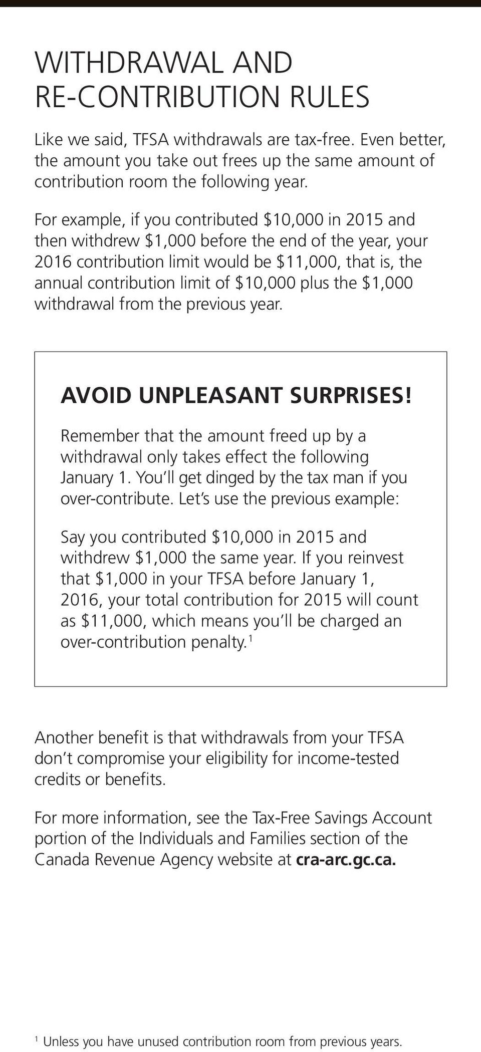 plus the $1,000 withdrawal from the previous year. AVOID UNPLEASANT SURPRISES! Remember that the amount freed up by a withdrawal only takes effect the following January 1.