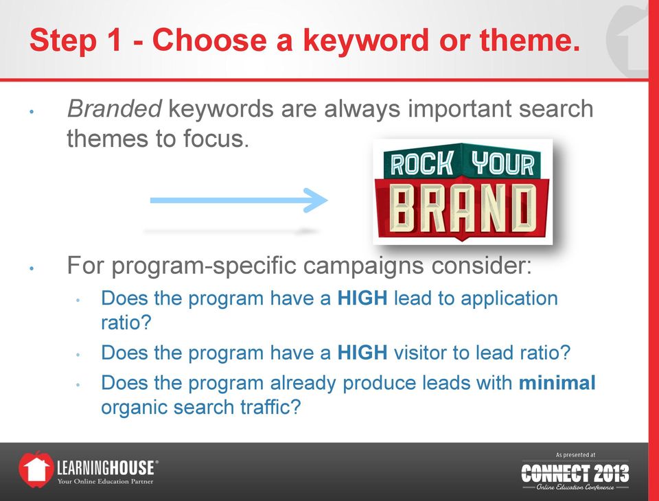 For program-specific campaigns consider: Does the program have a HIGH lead to