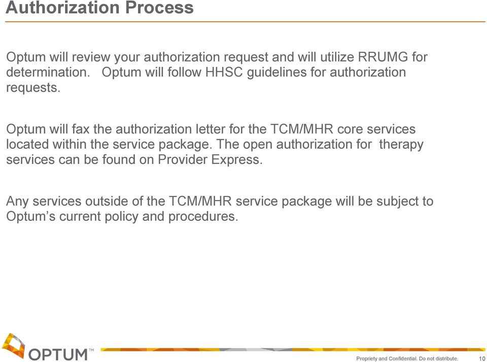 Optum will fax the authorization letter for the TCM/MHR core services located within the service package.