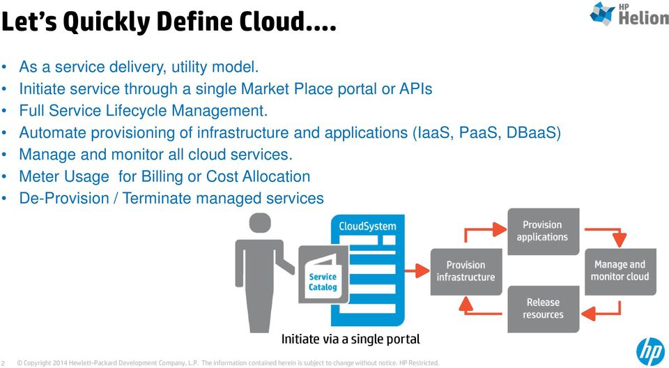 Automate provisioning of infrastructure and applications (IaaS, PaaS, DBaaS) Manage and monitor