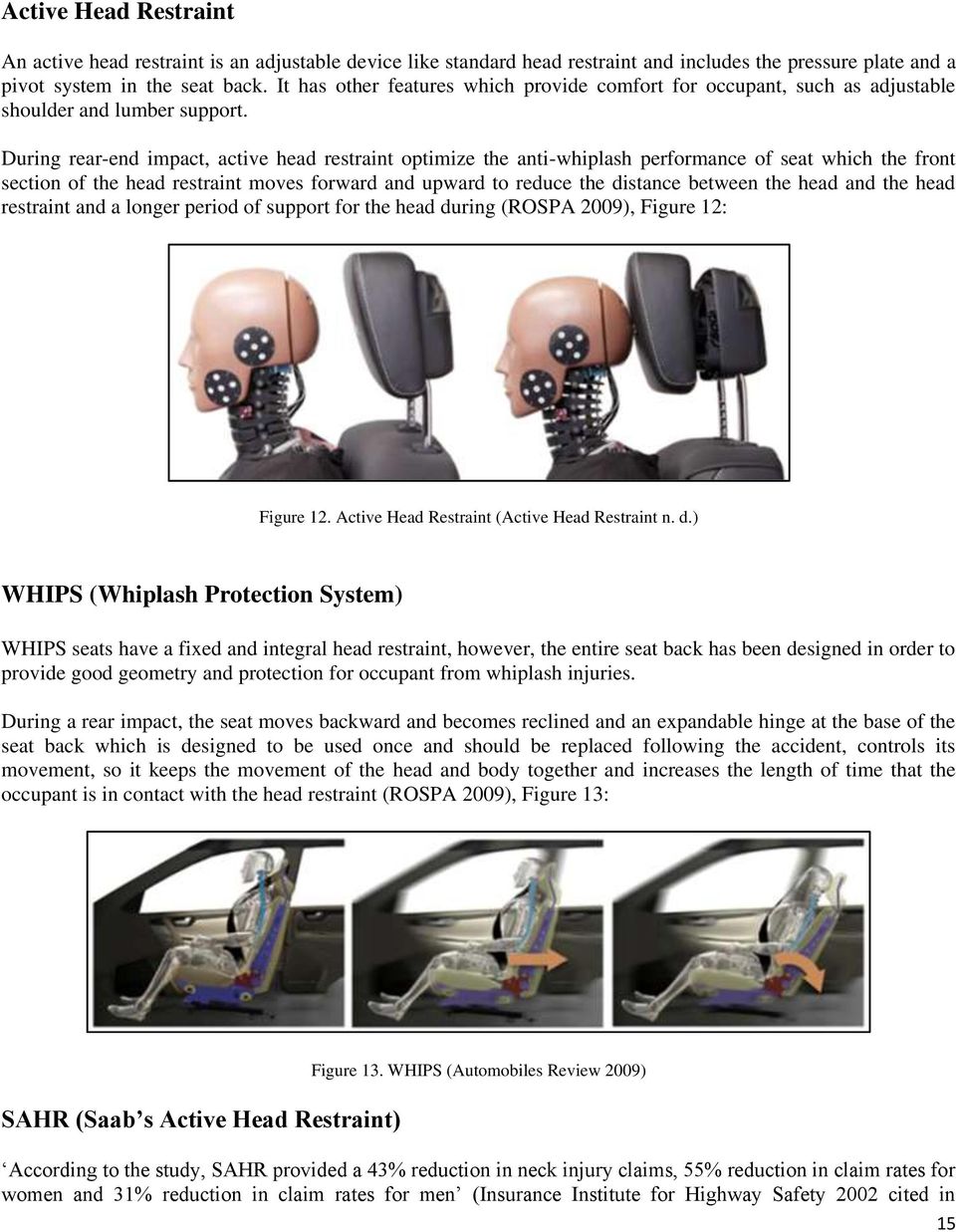 During rear-end impact, active head restraint optimize the anti-whiplash performance of seat which the front section of the head restraint moves forward and upward to reduce the distance between the