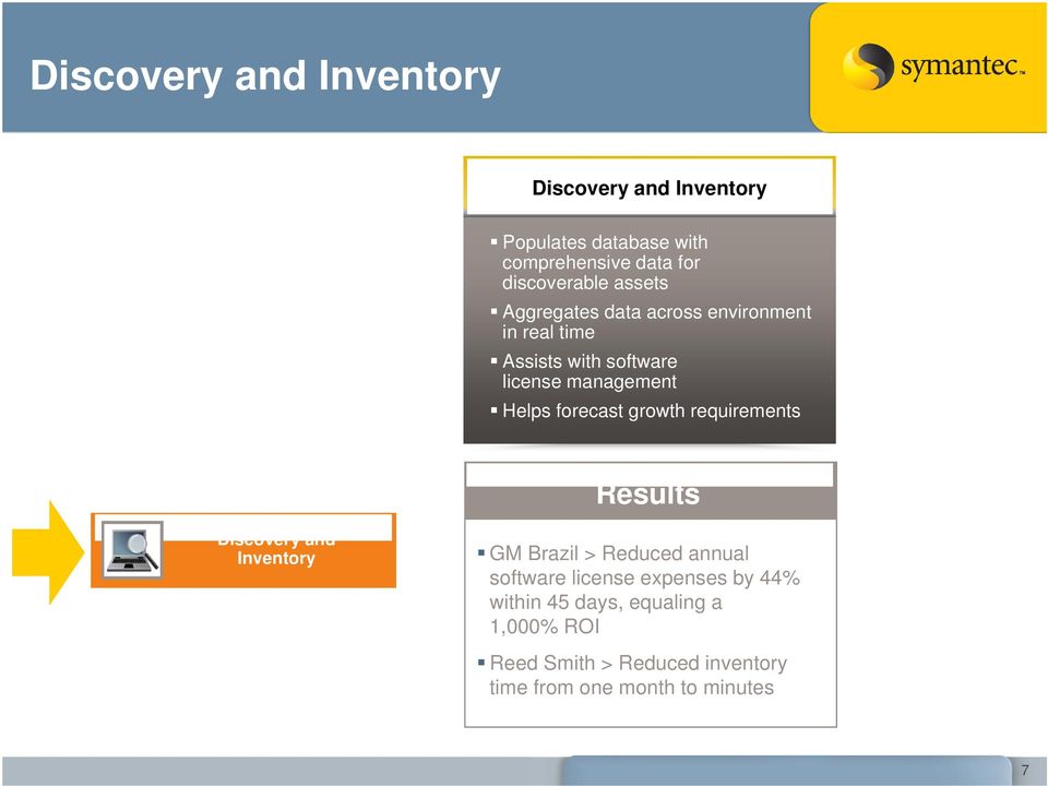 forecast growth requirements Results Discovery and Inventory GM Brazil > Reduced annual software license