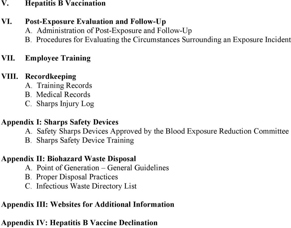 Sharps Injury Log Appendix I: Sharps Safety Devices A. Safety Sharps Devices Approved by the Blood Exposure Reduction Committee B.