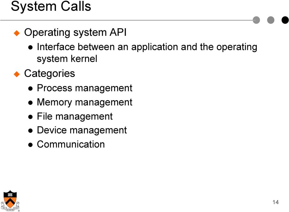 kernel Categories Process management Memory
