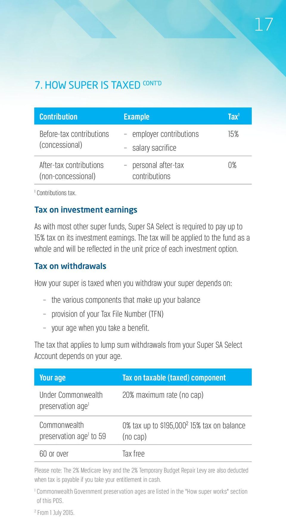 investment earnings. The tax will be applied to the fund as a whole and will be reflected in the unit price of each investment option.