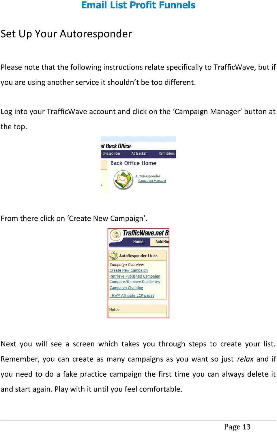 From there click on Create New Campaign. Next you will see a screen which takes you through steps to create your list.