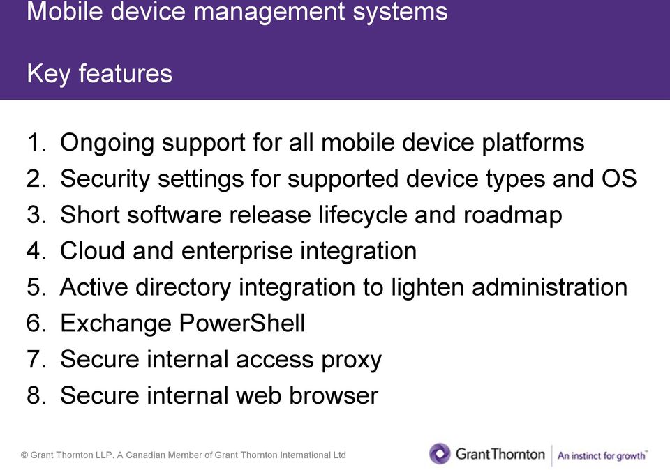 Security settings for supported device types and OS 3.