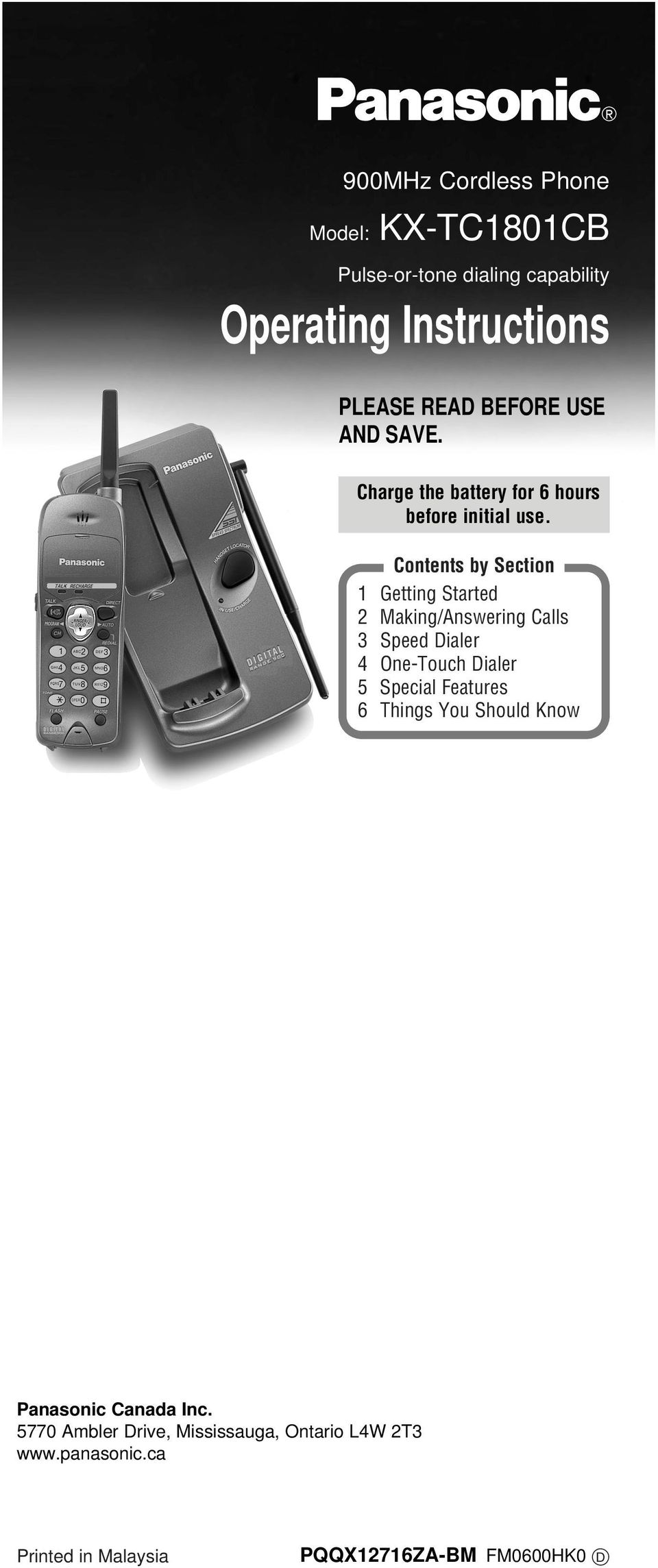 Contents by Section Getting Started Making/Answering Calls Speed Dialer 4 One-Touch Dialer 5 Special