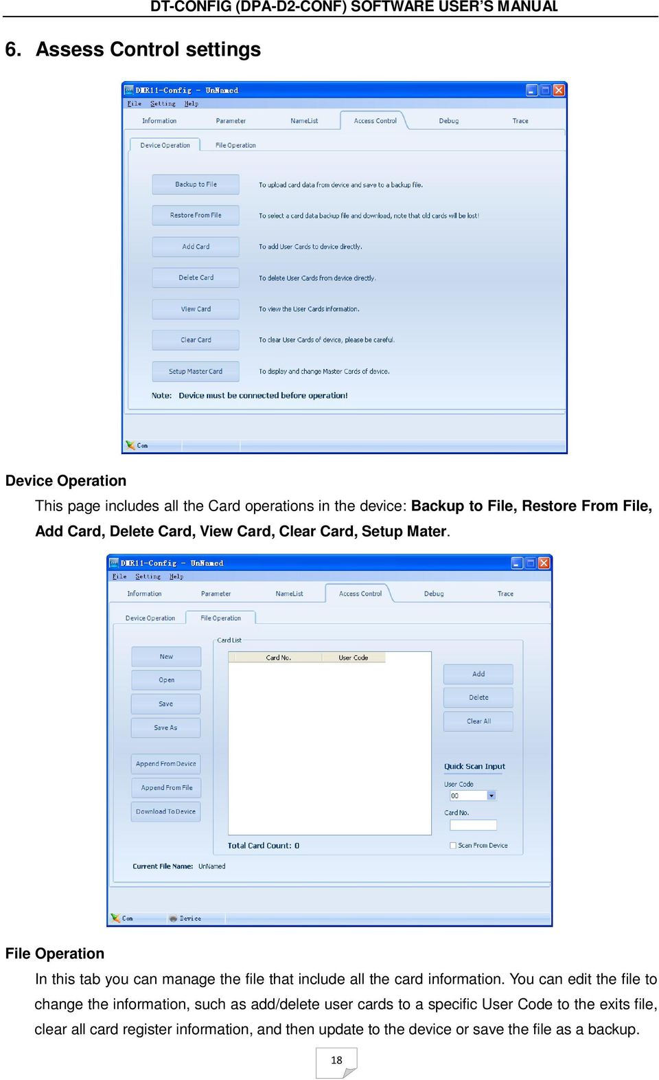 File Operation In this tab you can manage the file that include all the card information.