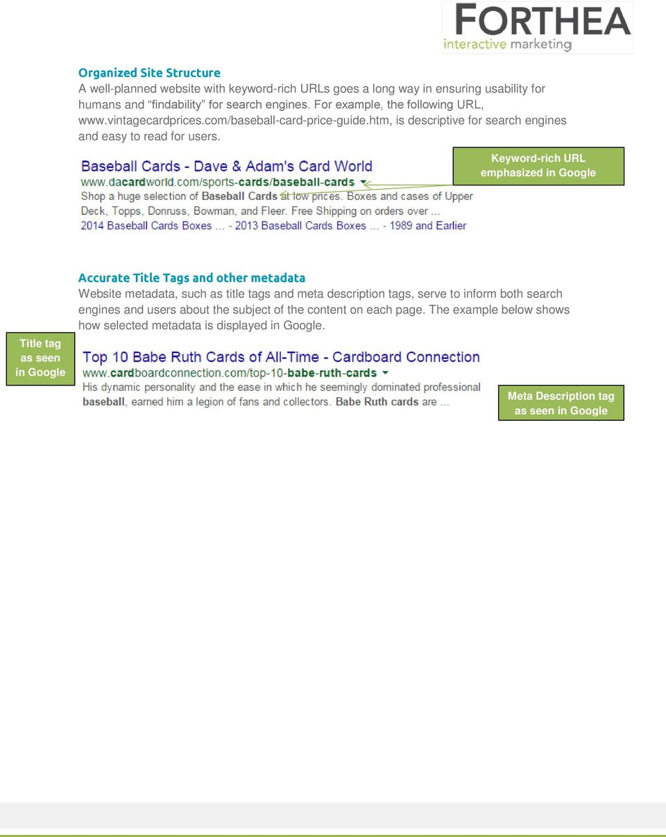 Keyword-rich URL emphasized in Google Title tag as seen in Google Accurate Title Tags and other metadata Website metadata, such as title tags and meta description tags,