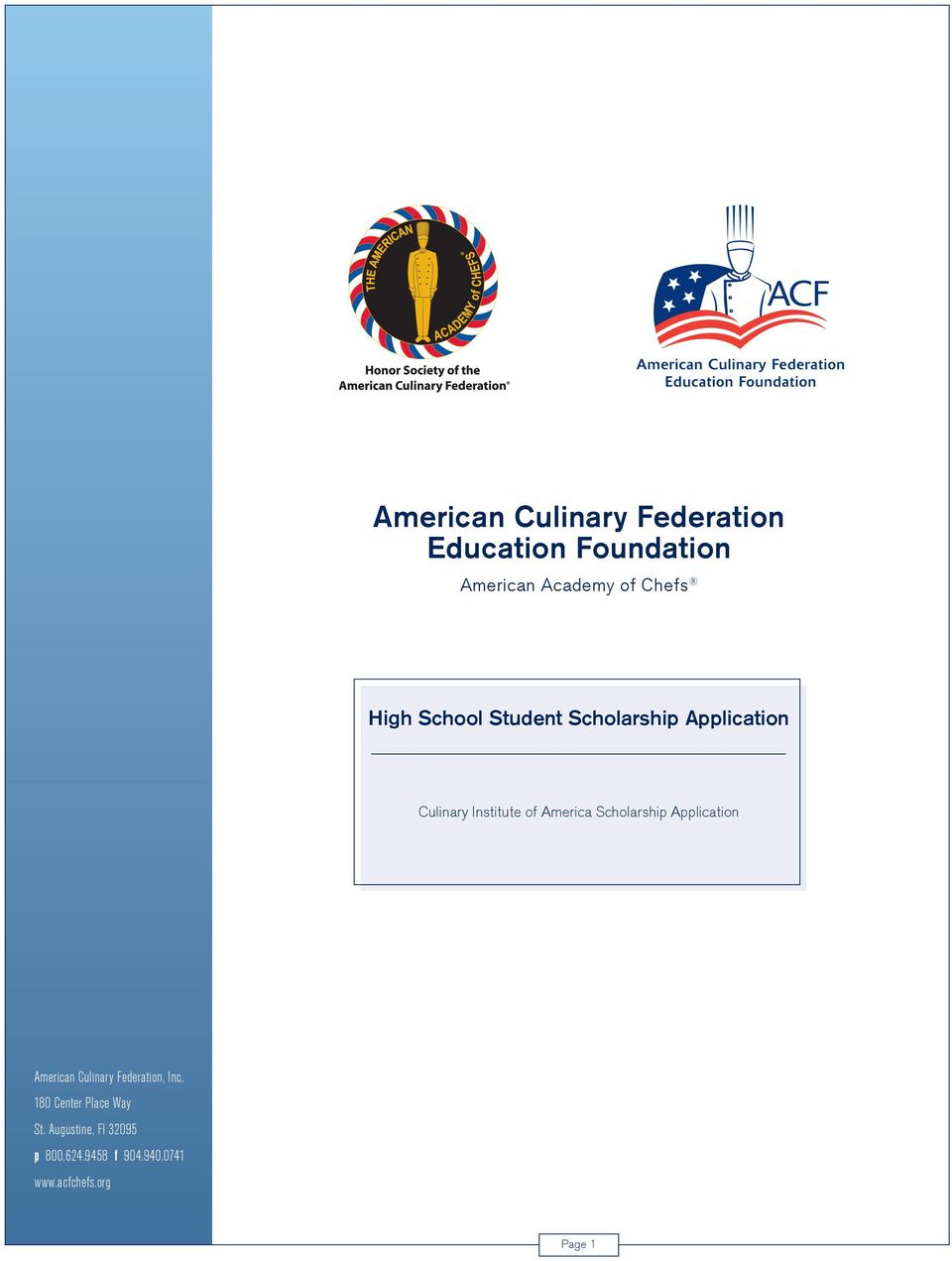 America Scholarship Application American Culinary Federation, Inc. St.
