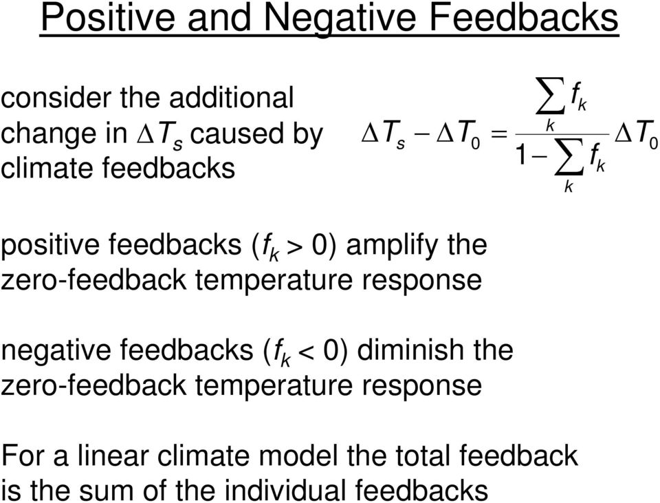 zero-feedback temperature response negative feedbacks (f k < 0) diminish the zero-feedback