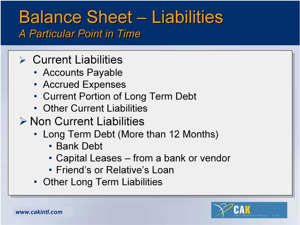Liabilities Non Current Liabilities Long Term Debt (More than 12 Months) Bank Debt