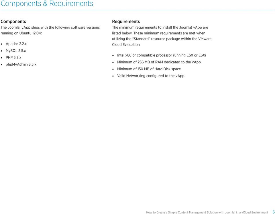 These minimum requirements are met when utilizing the Standard resource package within the VMware Cloud Evaluation.