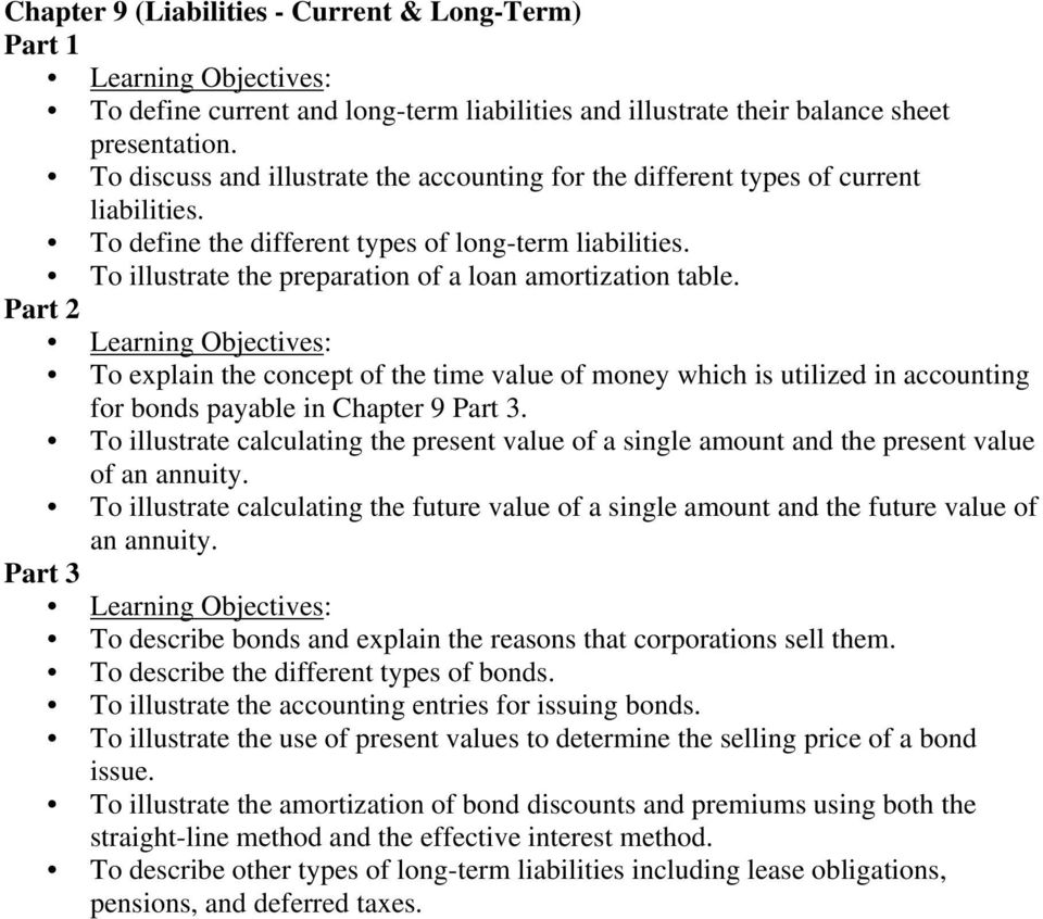 To illustrate the preparation of a loan amortization table. To explain the concept of the time value of money which is utilized in accounting for bonds payable in Chapter 9 Part 3.