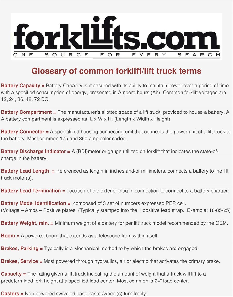 Glossary Of Common Forklift Lift Truck Terms Pdf Free Download