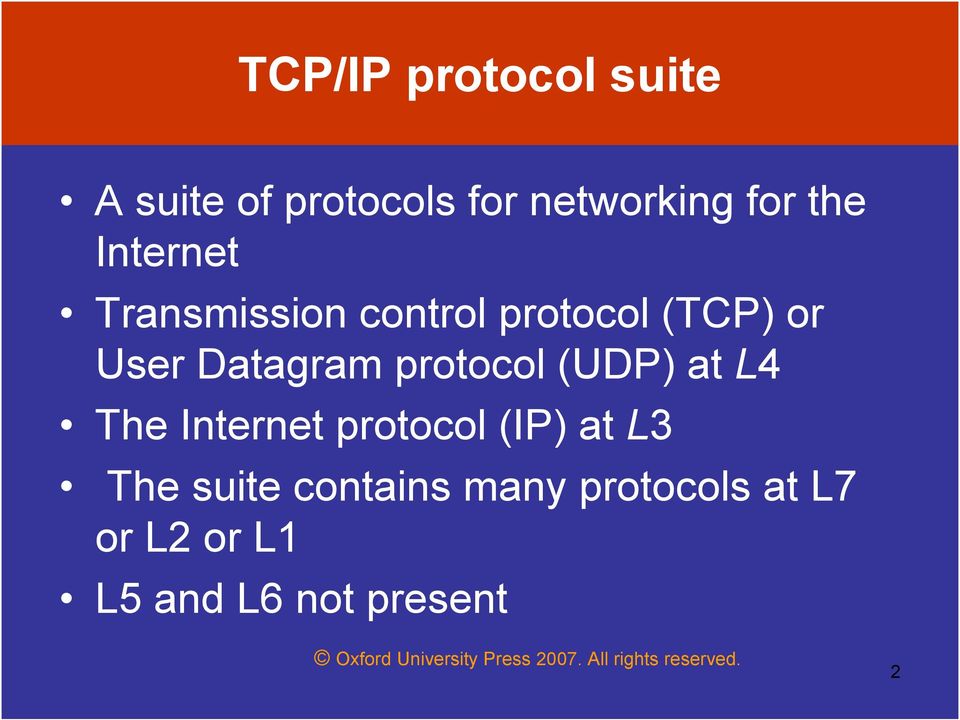 Datagram protocol (UDP) at L4 The Internet protocol (IP) at L3