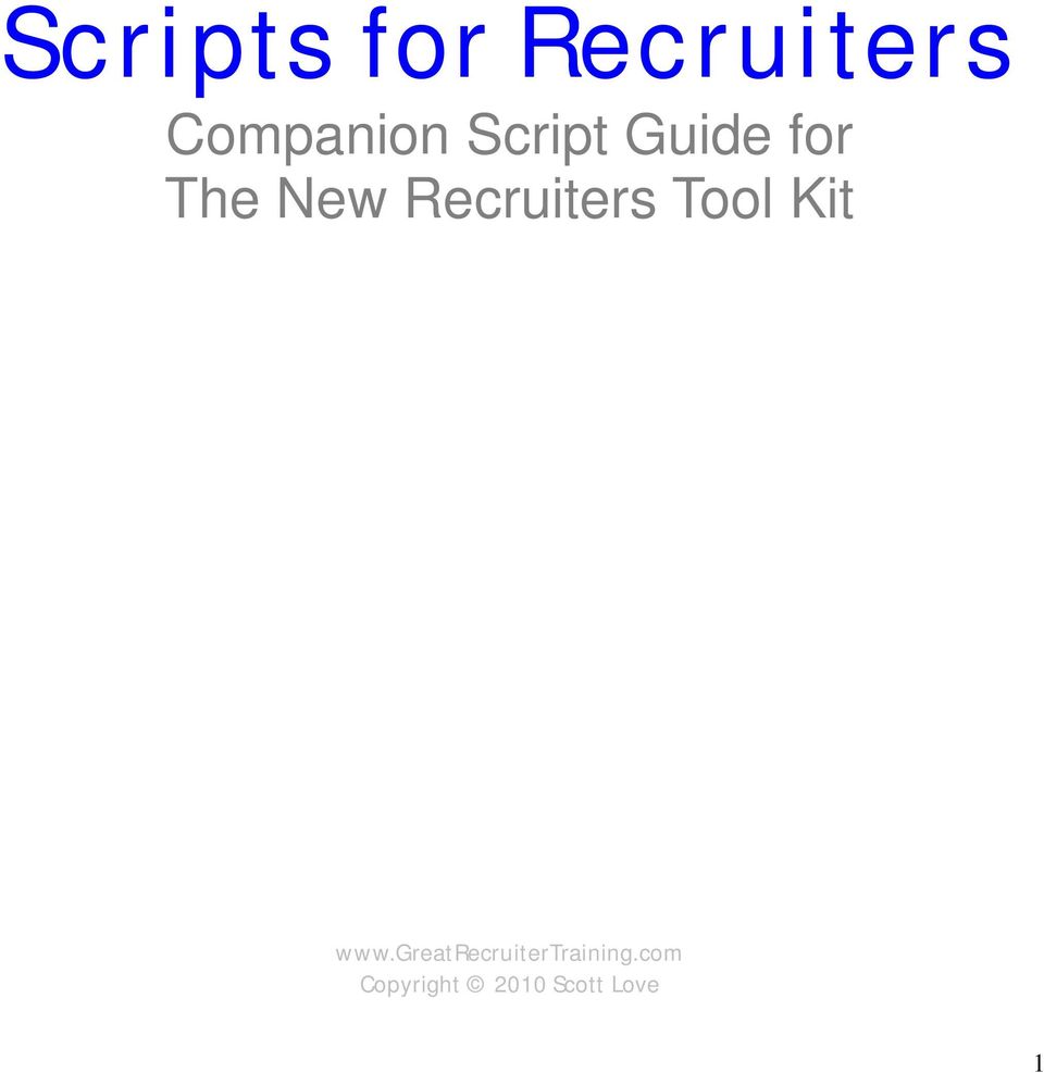 Recruiters Tool Kit www.