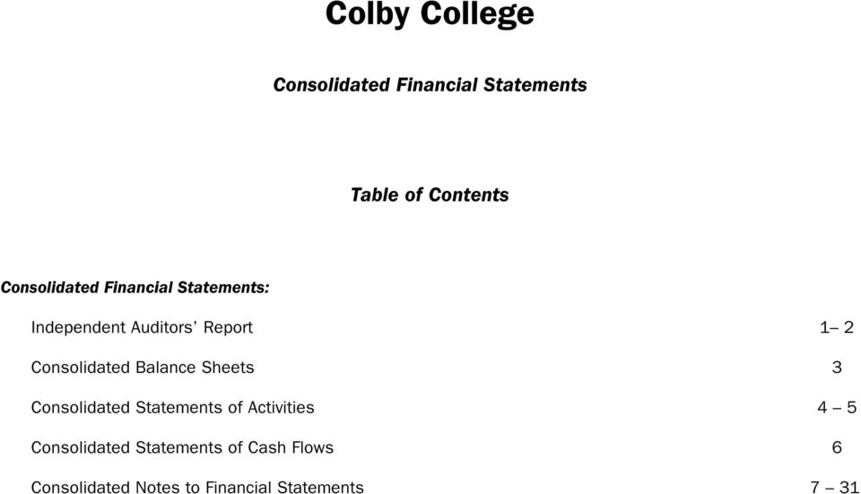 Consolidated Balance Sheets 3 Consolidated Statements of Activities 4 5