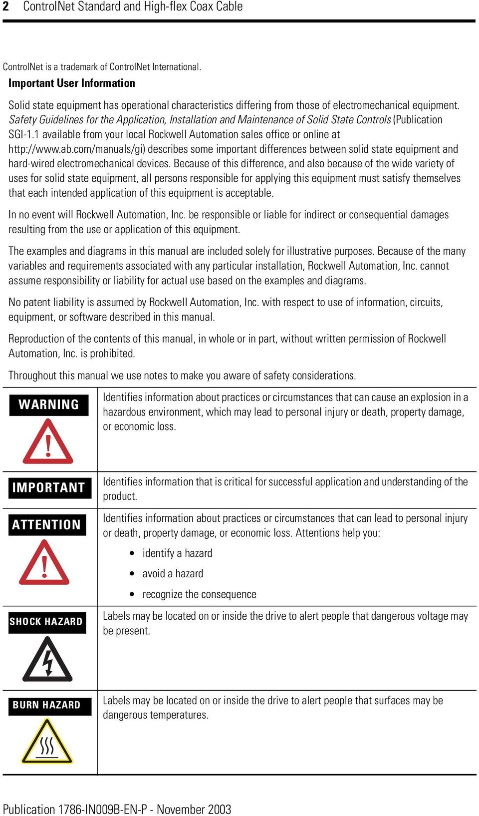 Safety Guidelines for the Application, Installation and Maintenance of Solid State Controls (Publication SGI-1.1 availabl