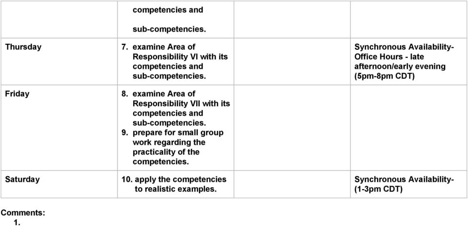 prepare for small group work regarding the practicality of the competencies.
