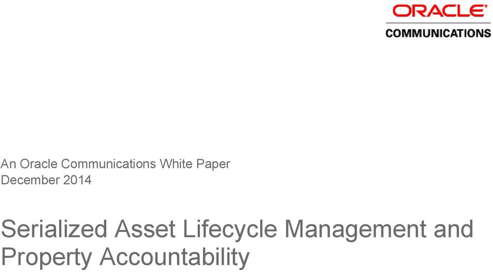 Serialized Asset Lifecycle