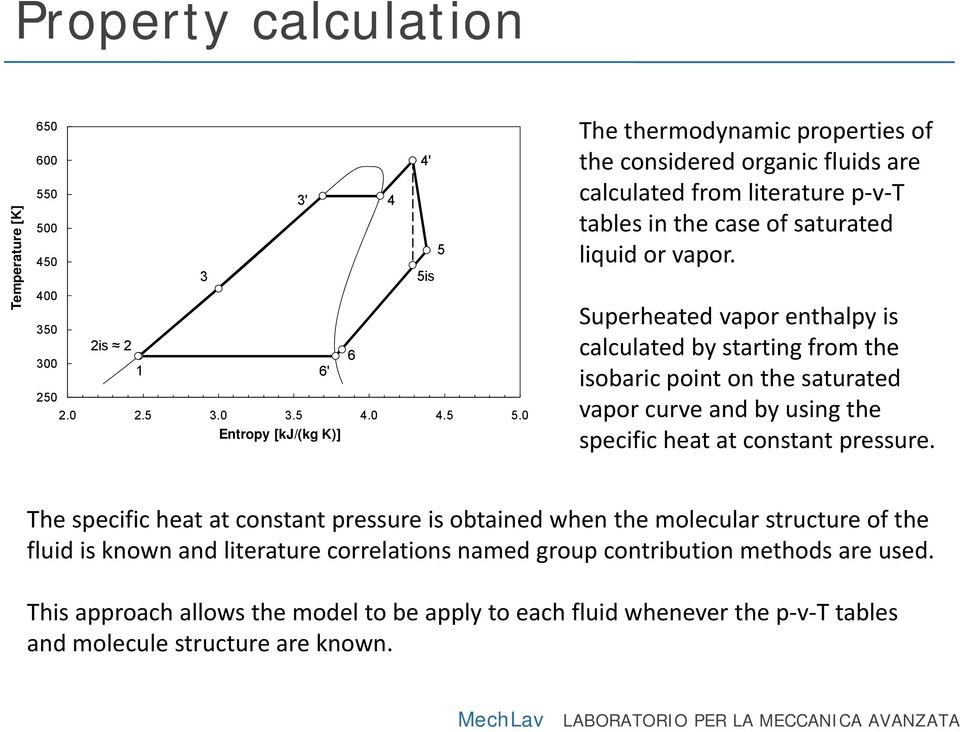 Superheated vapor enthalpy is calculated by starting from the isobaric point on the saturated vapor curve and by using the specific heat at constant pressure.