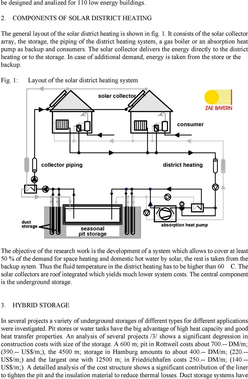 1: Layout of the solar district heating system solar collector consumer collector piping district heating T duct storage seasonal pit storage absorption heat pump The objective of the research work