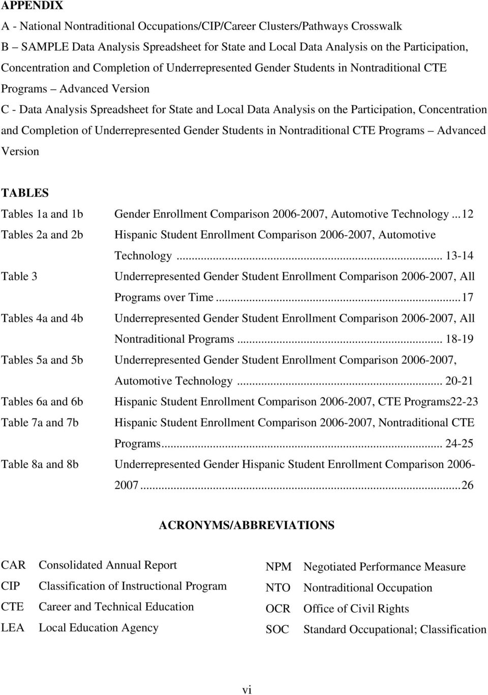 Completion of Underrepresented Gender Students in Nontraditional CTE Programs Advanced Version TABLES Tables 1a and 1b Gender Enrollment Comparison 2006-2007, Automotive Technology.