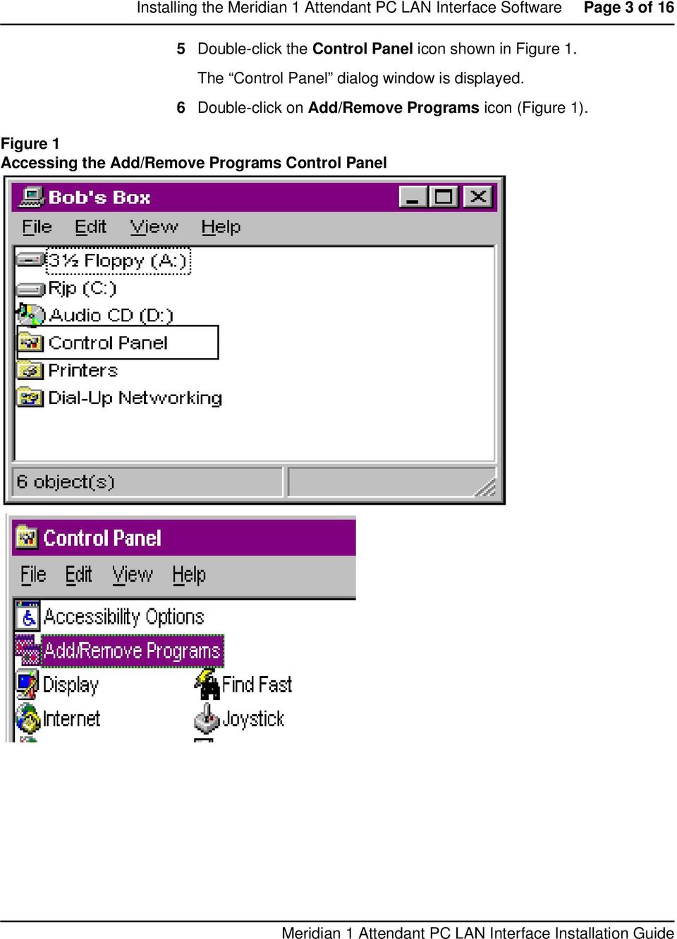 The Control Panel dialog window is displayed.