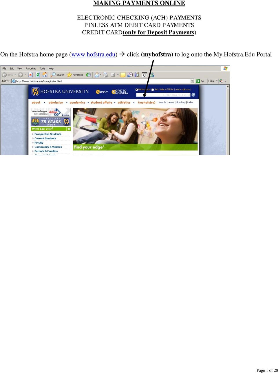 Deposit Payments) On the Hofstra home page (www.hofstra.