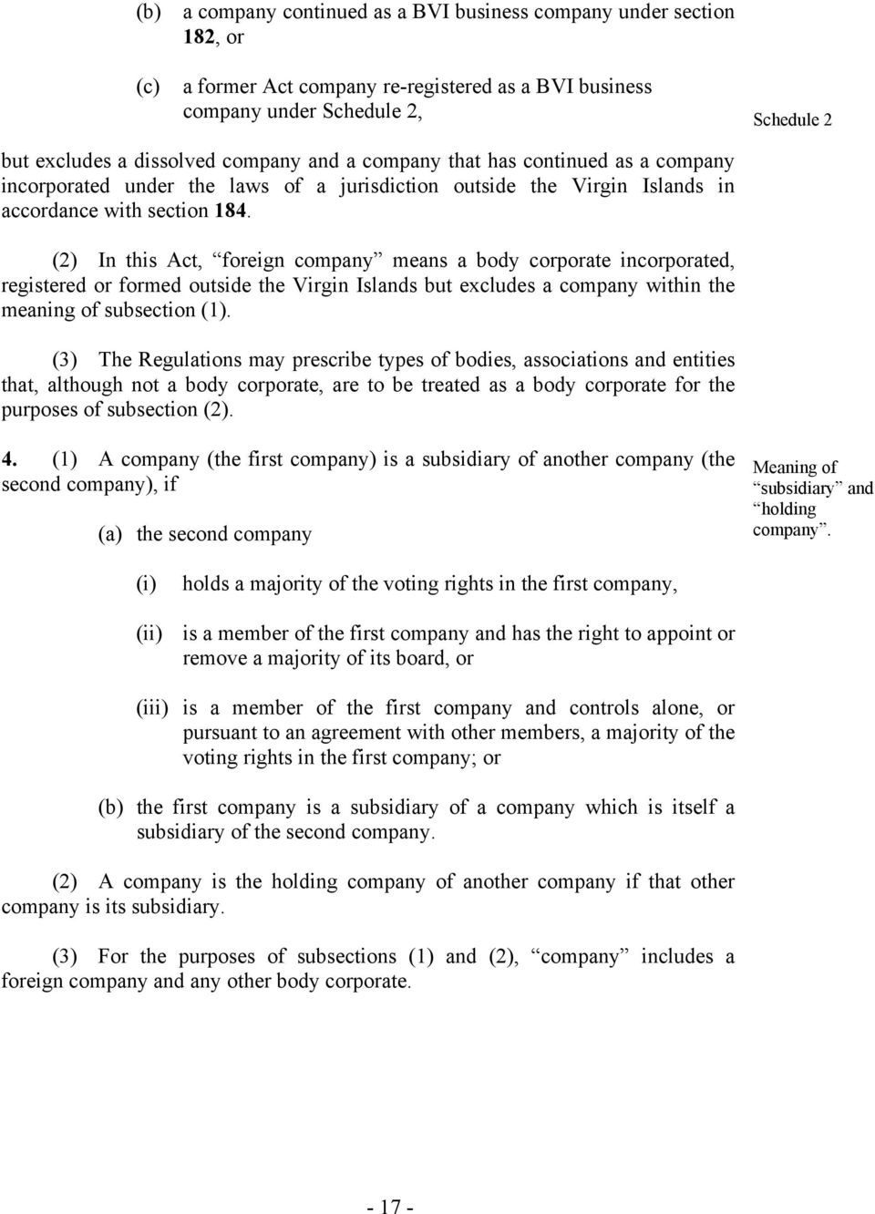 (2) In this Act, foreign company means a body corporate incorporated, registered or formed outside the Virgin Islands but excludes a company within the meaning of subsection (1).