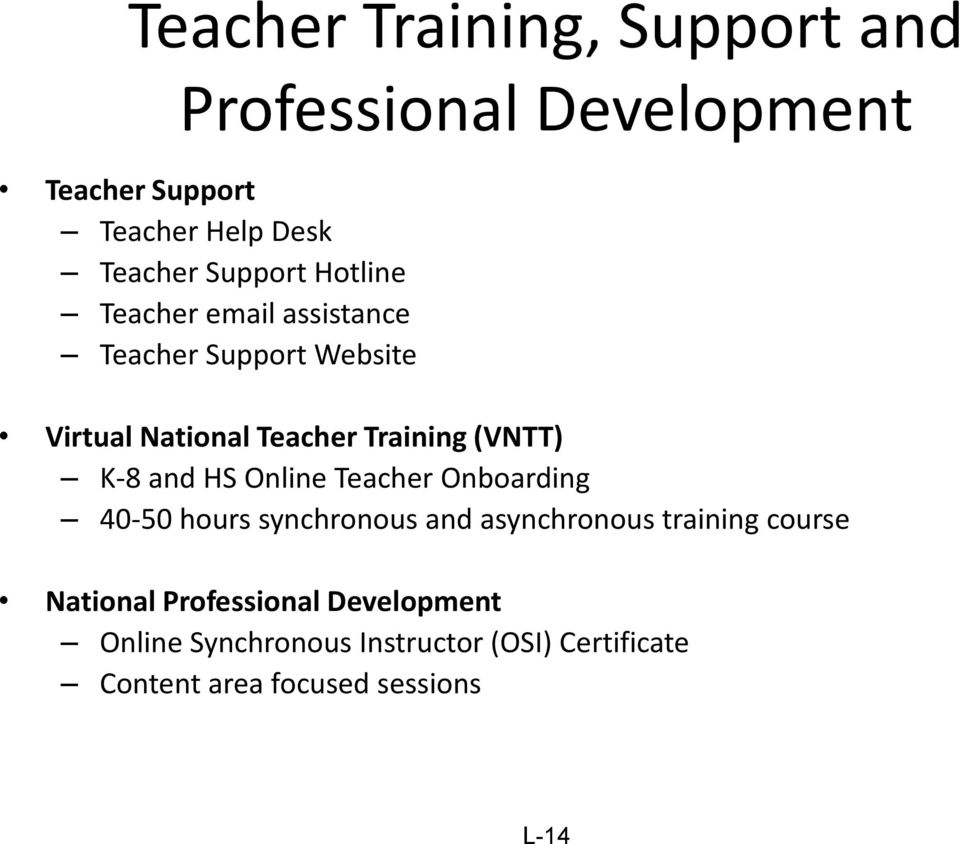 (VNTT) K-8 and HS Online Teacher Onboarding 40-50 hours synchronous and asynchronous training course