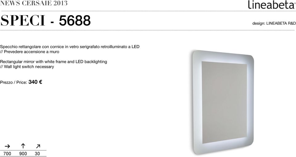 accensione a muro Rectangular mirror with white frame and LED