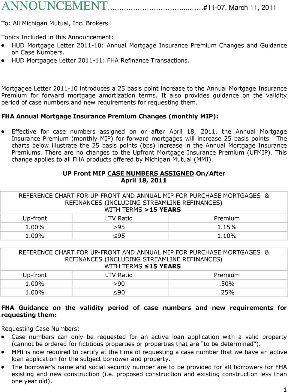 HUD Mortgagee Letter 2011-11: FHA Refinance Transactions.