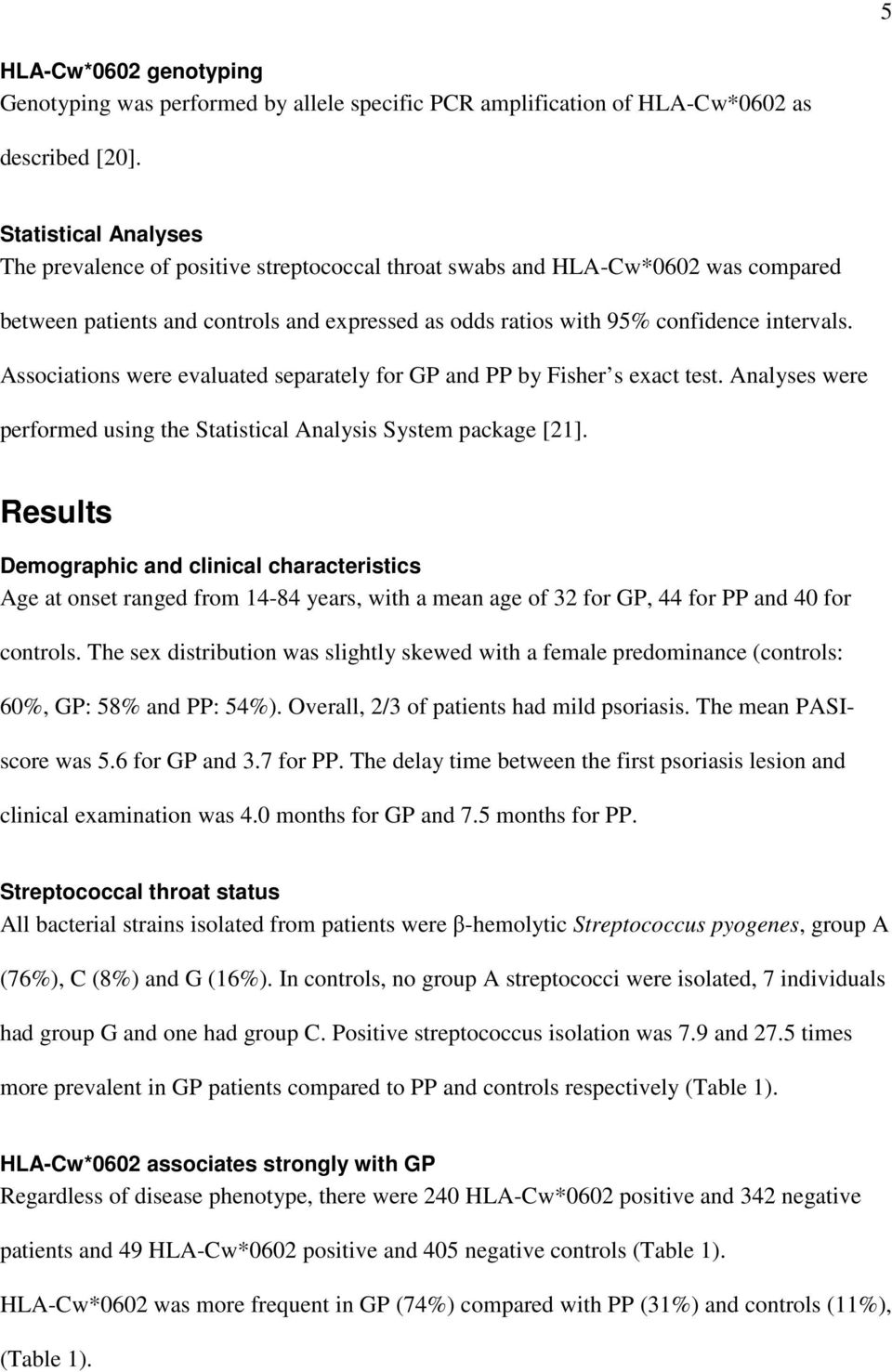 Associations were evaluated separately for GP and PP by Fisher s exact test. Analyses were performed using the Statistical Analysis System package [21].