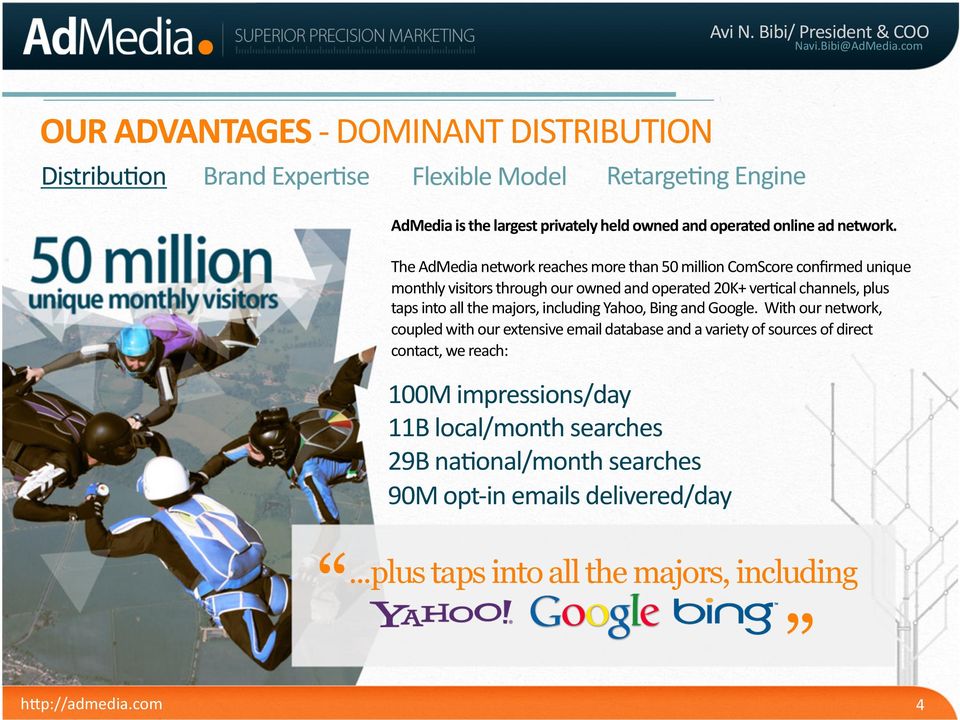 The AdMedia network reaches more than 50 million ComScore confirmed unique monthly visitors through our owned and operated 20K+ verpcal channels, plus taps into
