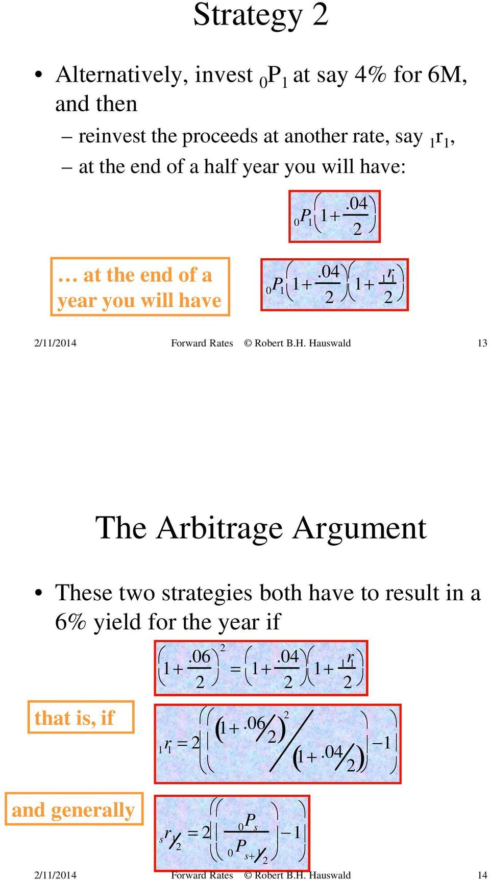 04 2 1+ r 1 1 2 13 The Arbitrage Argument These two strategies both have to result in a 6% yield for the year if