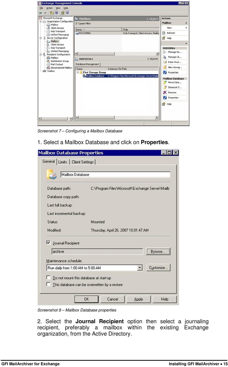 Screenshot 8 Mailbox Database properties 2.