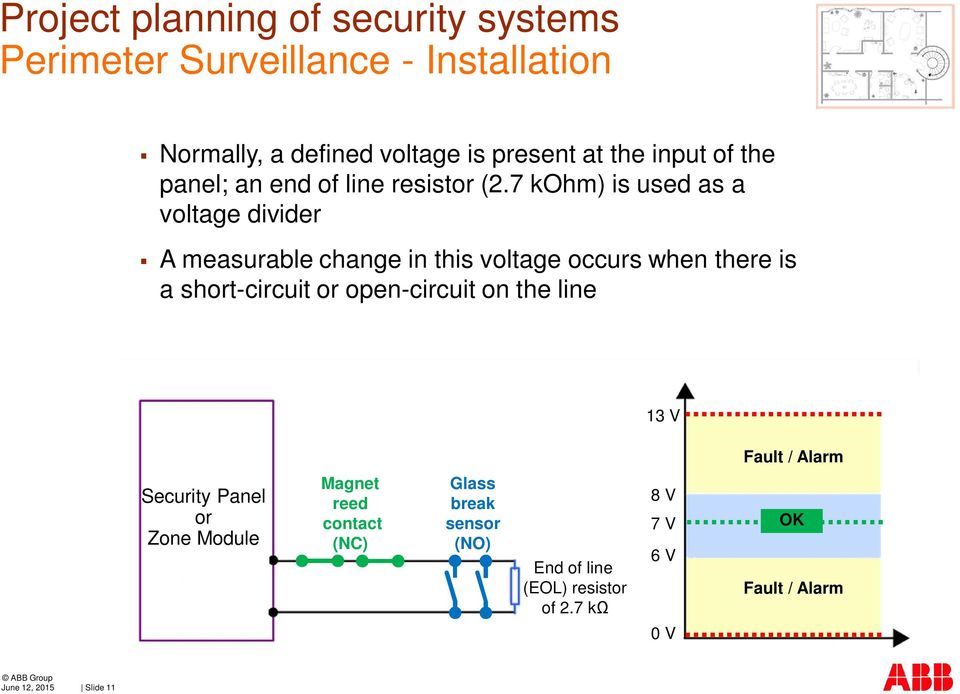 7 kohm) is used as a voltage divider A measurable change in this voltage occurs when there is a short-circuit or