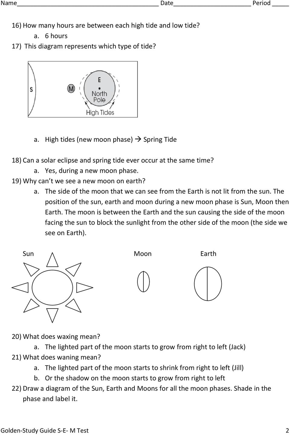 The position of the sun, earth and moon during a new moon phase is Sun, Moon then Earth.