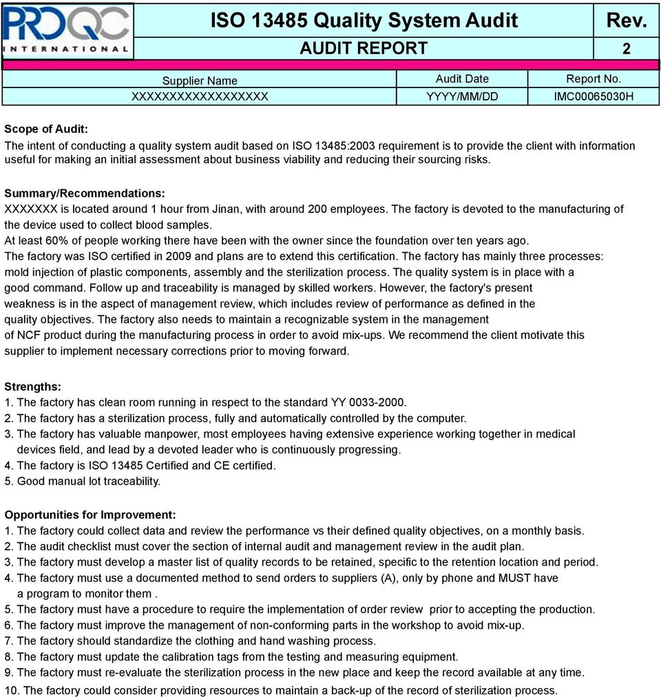 ISO Audit Report. * Example Report * - PDF Free Download Intended For Information System Audit Report Template