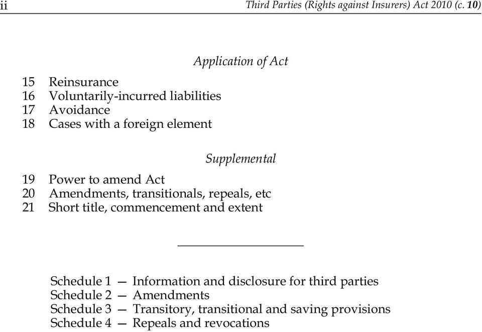 element Supplemental 19 Power to amend Act 20 Amendments, transitionals, repeals, etc 21 Short title, commencement