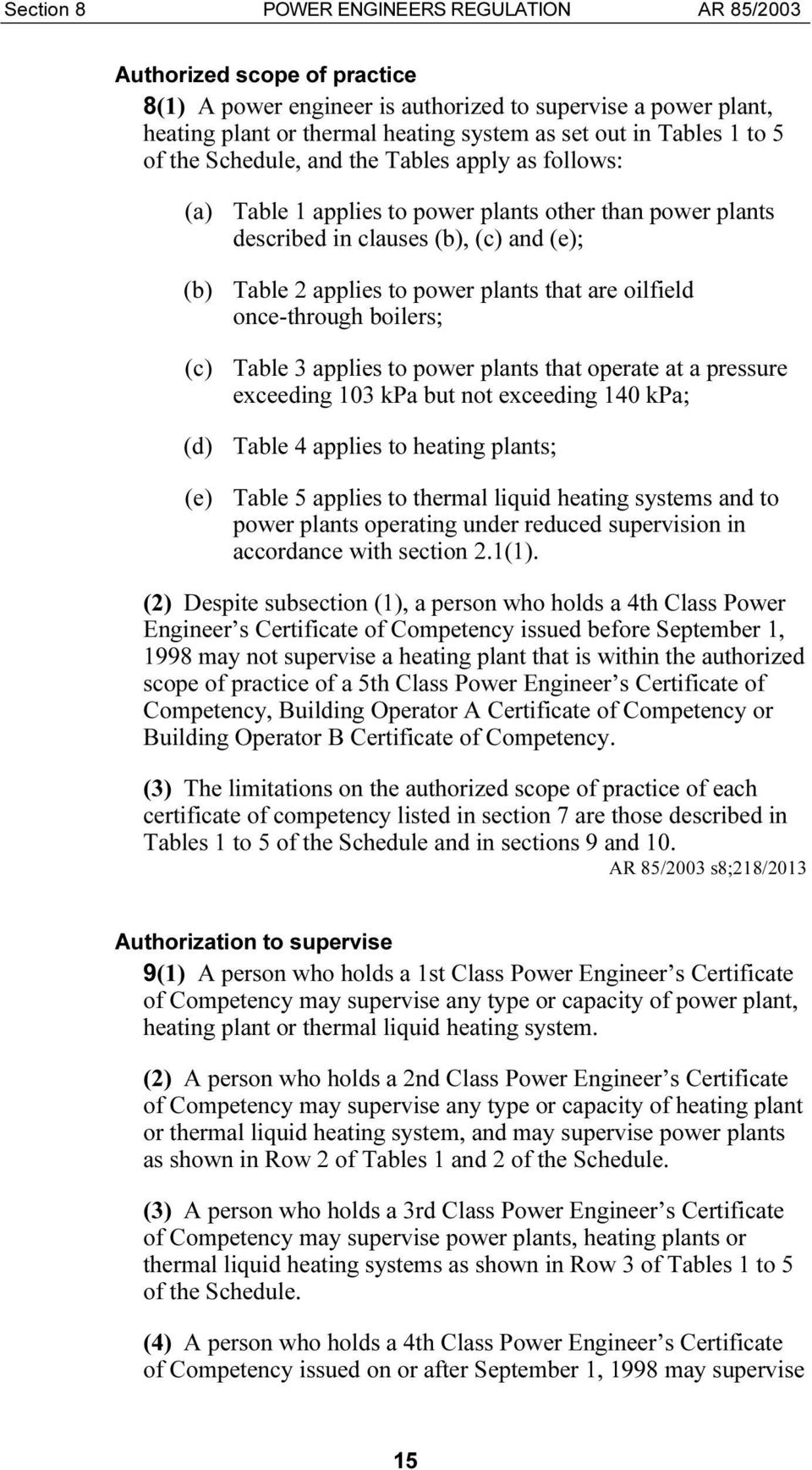 oilfield once-through boilers; (c) Table 3 applies to power plants that operate at a pressure exceeding 103 kpa but not exceeding 140 kpa; (d) Table 4 applies to heating plants; (e) Table 5 applies