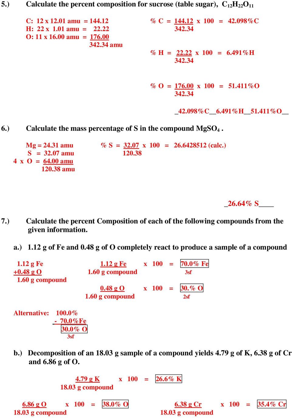 Worksheet # 11 Graham/11 Due - PDF Free Download Throughout Percent Composition Worksheet Answers