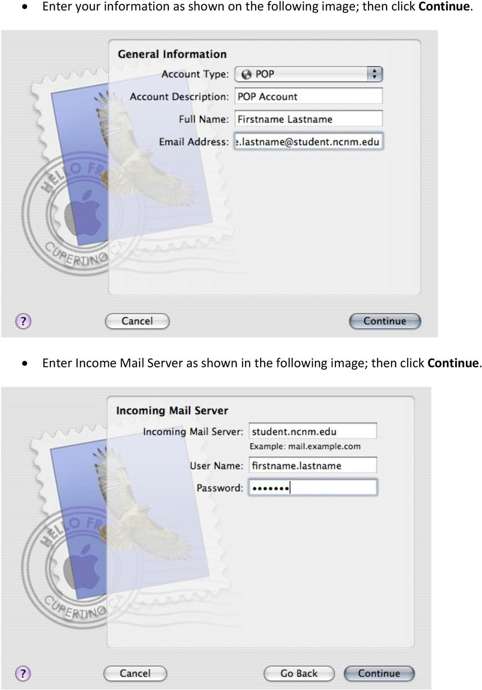 Enter Income Mail Server as shown in